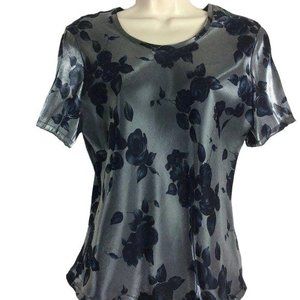 4/$25 Vintage Jaclyn T Top Metallic Floral Rose Print Made in USA Womens